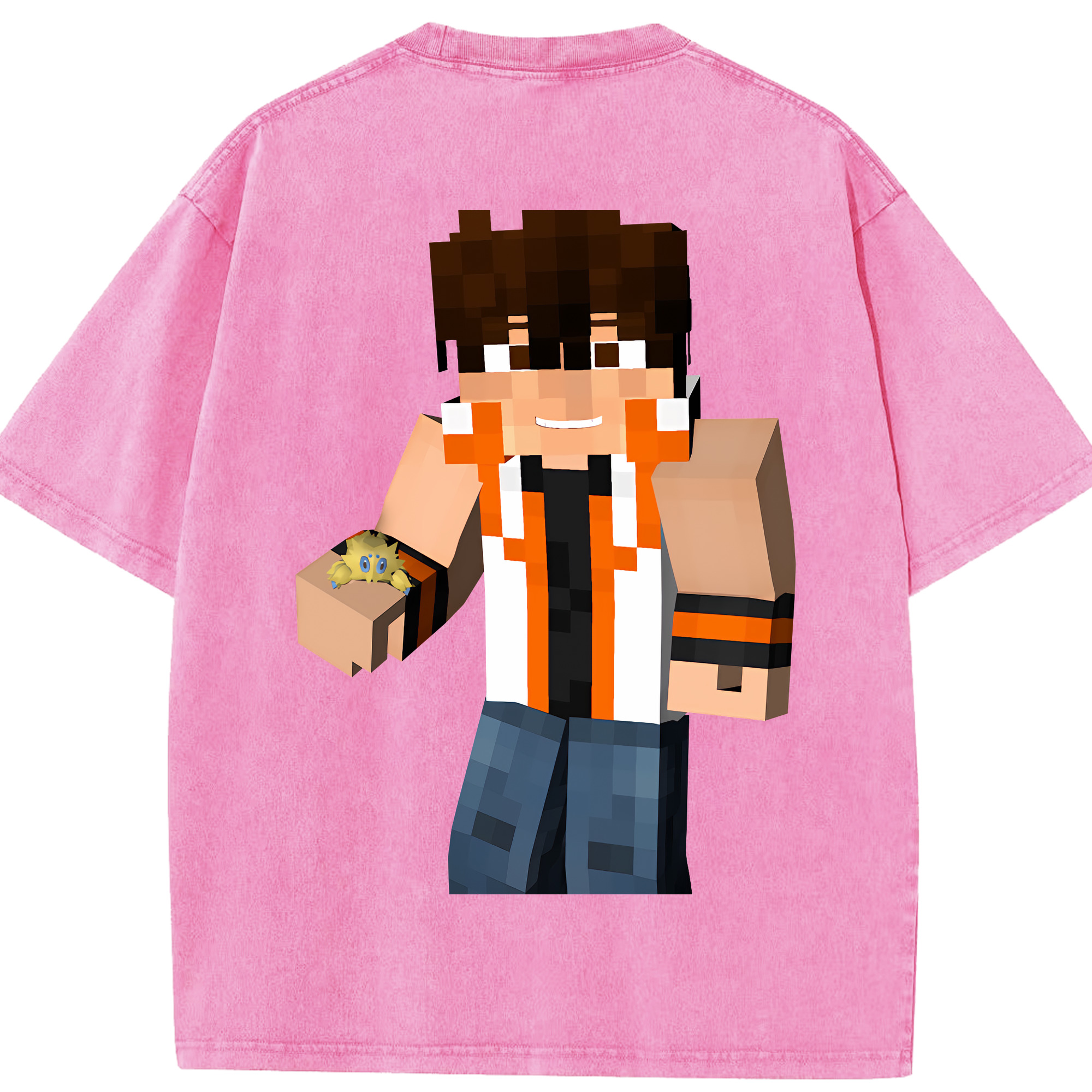 （画像用） マインクラフト ブロックの世界 Minecraft MC Block world 綿100% ヴィンテージ風 半袖Tシャツ（背面プリント）